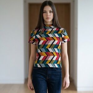 Anthropologie Maeve Multicolor Chevron Knit Top — Red, Yellow, Blue